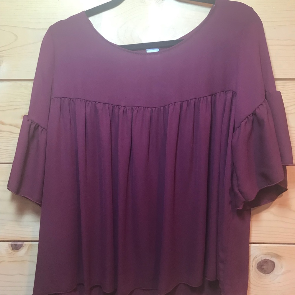 L True Light Wine Bell Sleeve Top